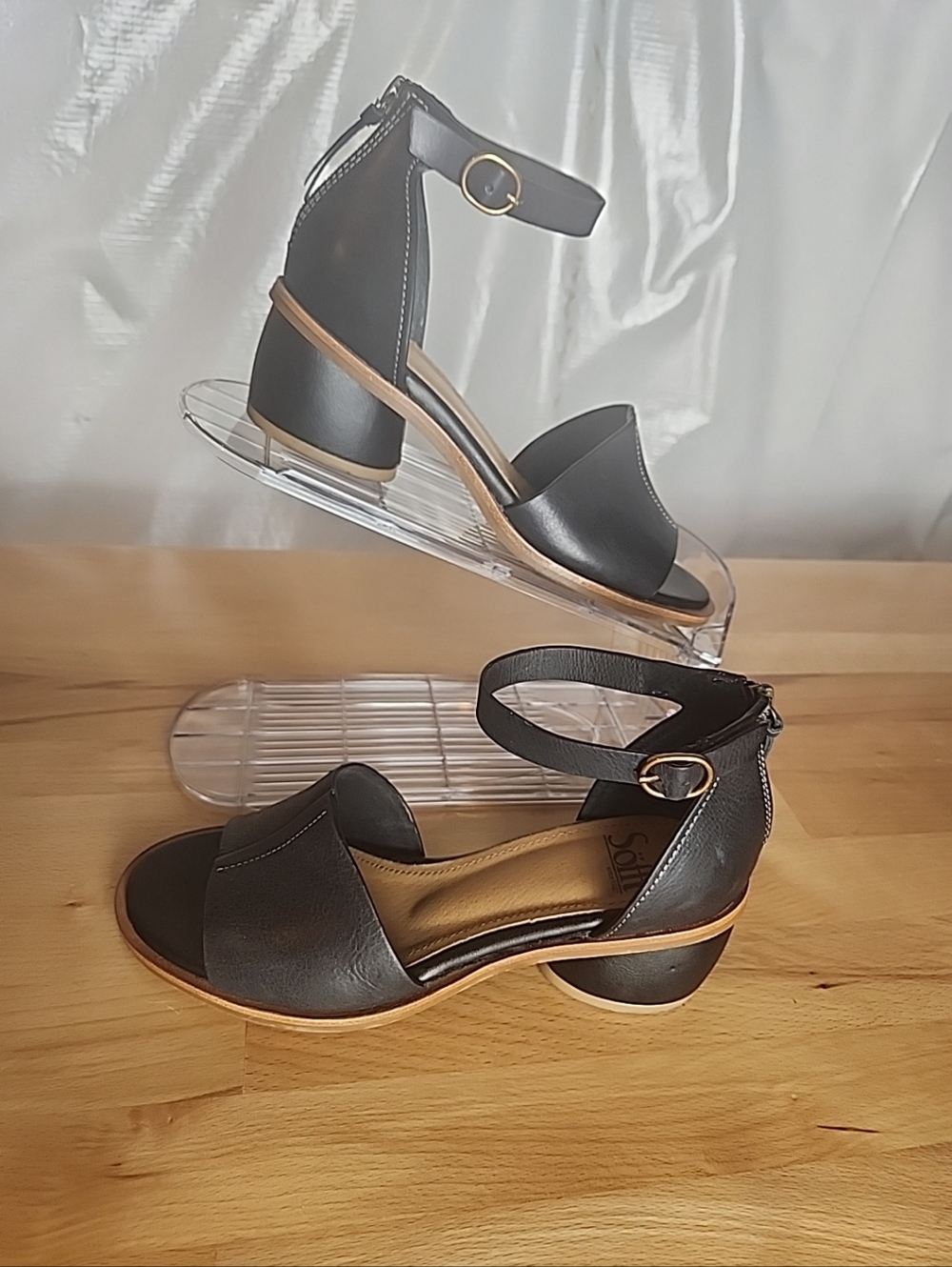 Sofft Colby Leather Block Heel Sandals 7M Black Comfort Minimalist Chic